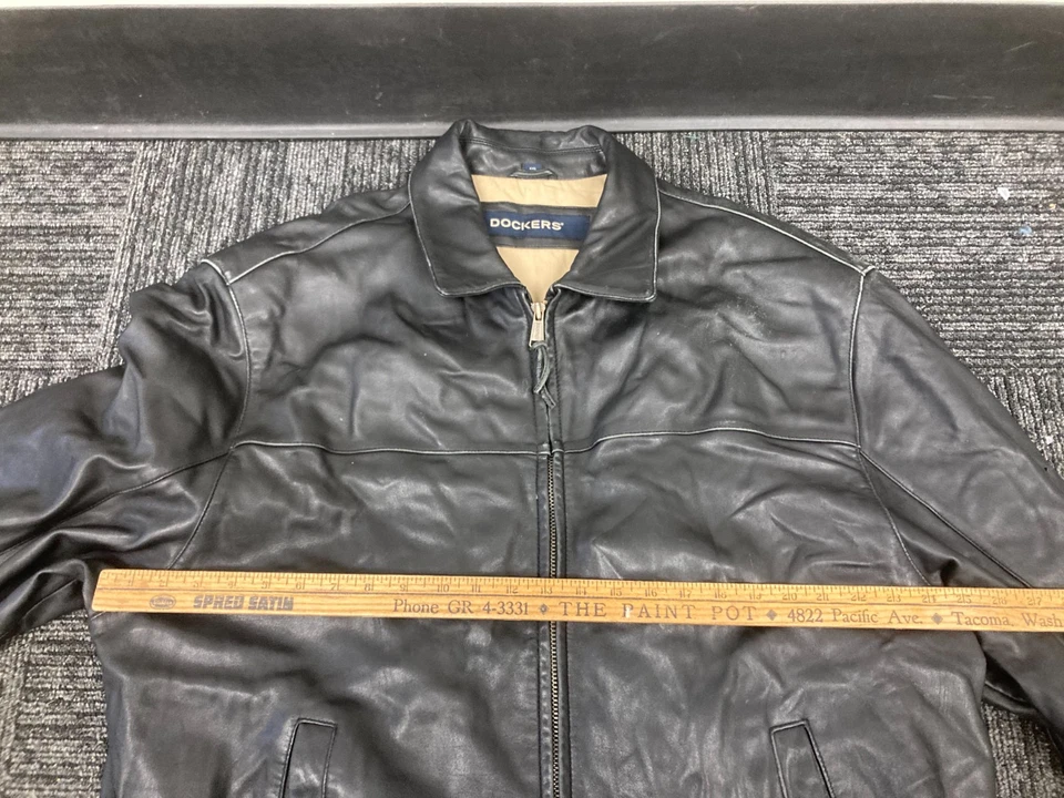 Dockers Men’s Black Leather Jacket Size XXL Full Zip Casual Coat - Image 2 of 4