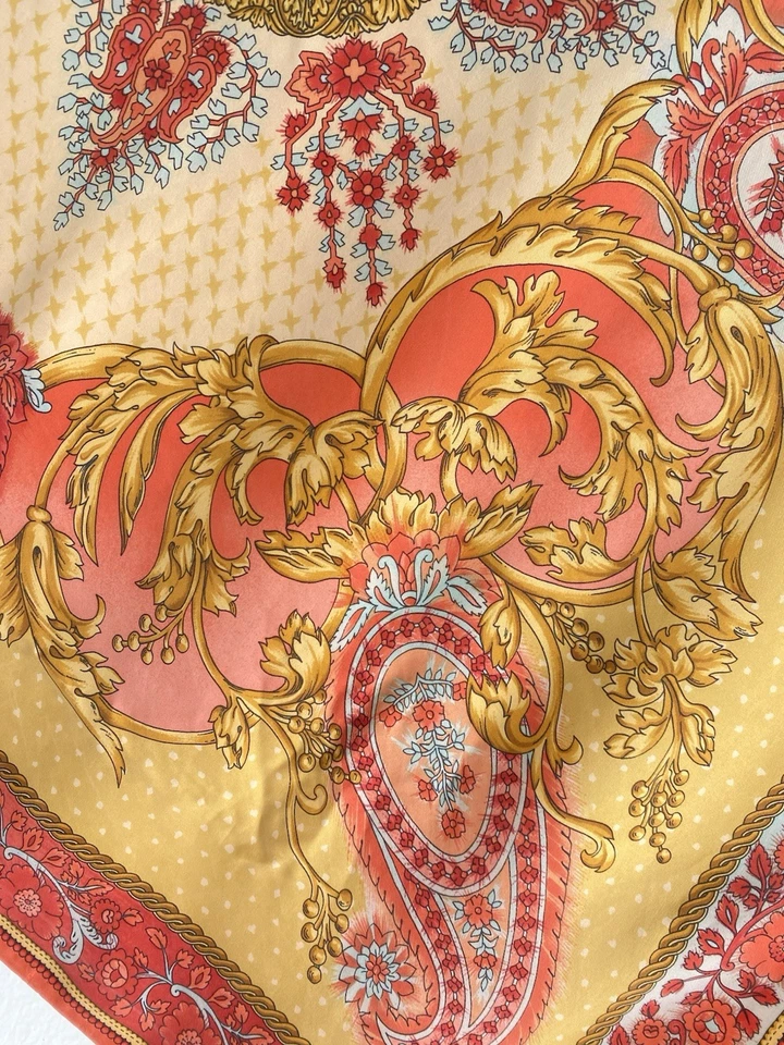 VERSACE Atelier Versace Naranja Seda Mujer Bufanda Floral con Patrón Paisley Foto 4 de 4