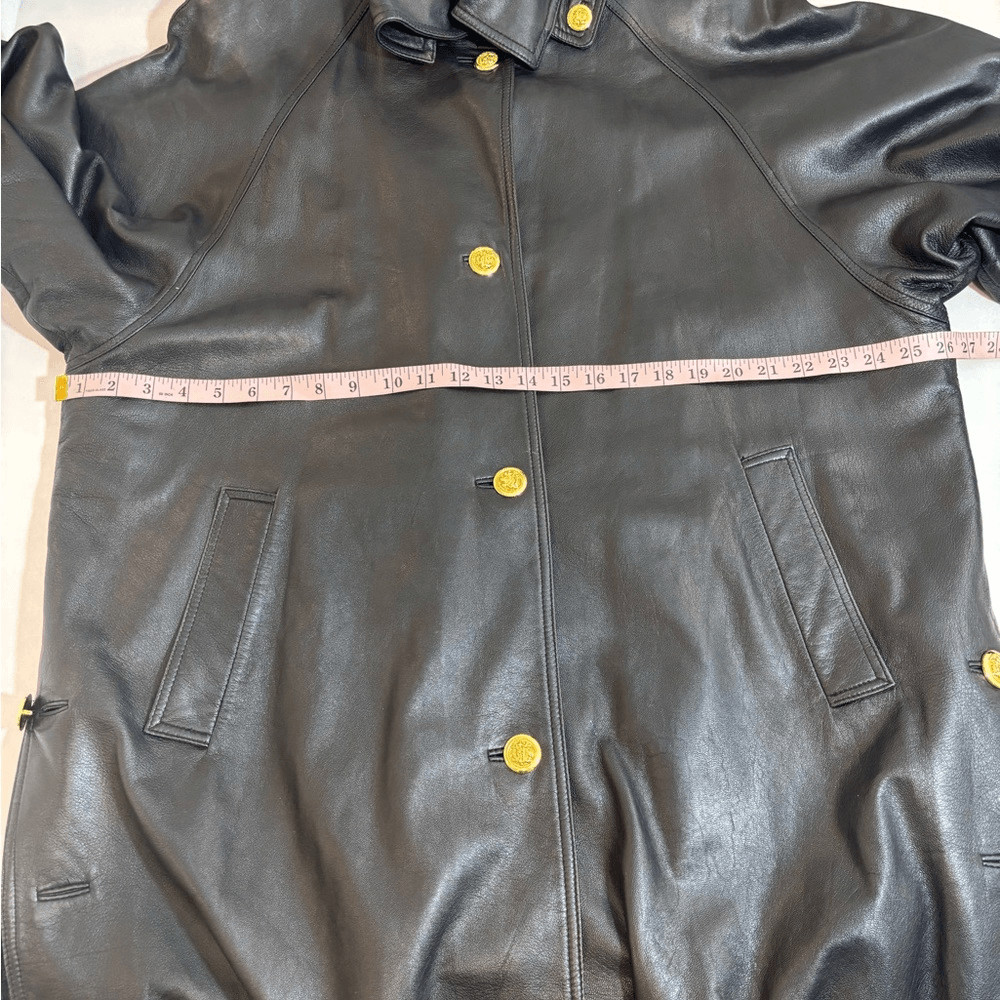 Givenchy Black Leather Coat XXL gold button closure thumbnail 15