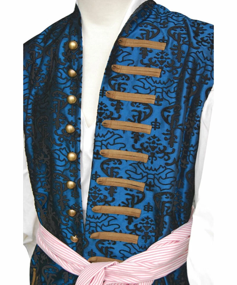Pirates of The Caribbean 4 Jack Sparrow Cosplay Costume Halloween Blue Vest Only - Image 4 of 4