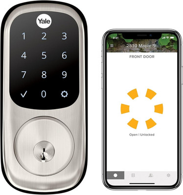 Security Assure Lock Deadbolt, Satin Nickel Wi-Fi Connected Smart Lock with Back