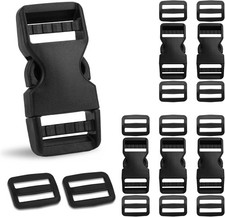 12PCS 1 Inch Side Release Buckles Strap Clips Heavy Duty Adjustable Black