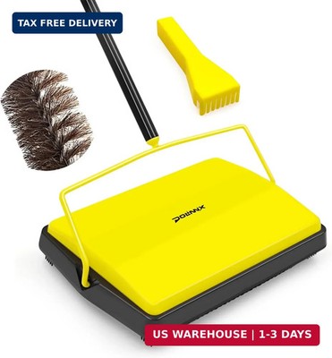 Carpet Sweeper Manual Push with Horsehair Brush, Electrostatic Floor Roller Swee