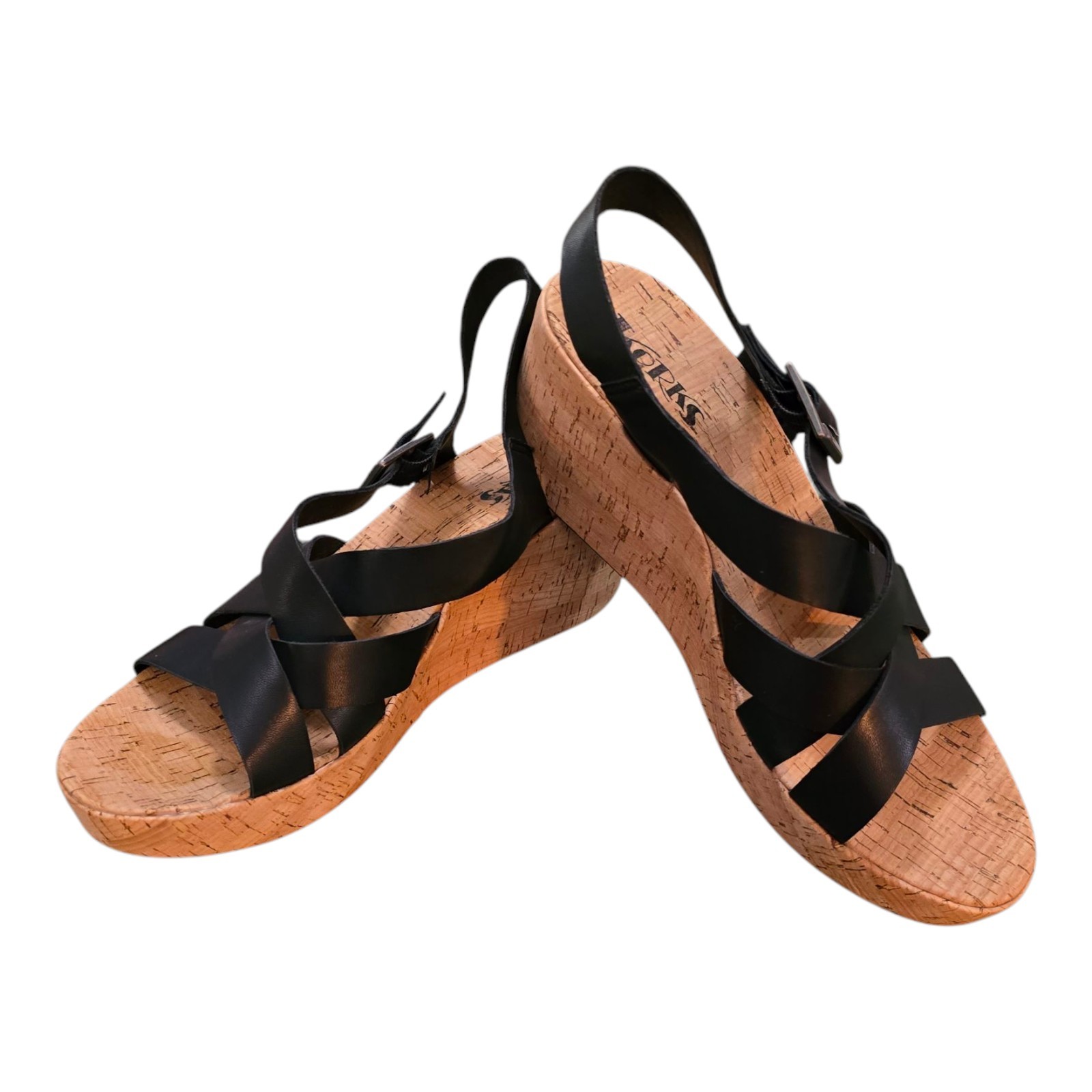Korks Womens Size 11 Black Strappy Wedge Heel with Adjustable Comfort Strap