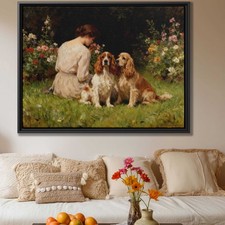 Cocker Spaniel Oil Painting Dog Canvas Print Floral Wall Art Dog Lover Decor