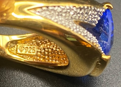 Goldfarbener Ring Blau Kissenschliff Größe 7 Illusion Set Unisex Samt Rose Geschenkbox - Bild 9 von 11