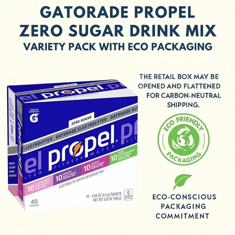 Propel Zero Sugar Energy Drink Mix Sports Powder Variety Pack 40ct 96g