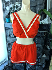 1960s Sandcastle Pin up Swimsuit Bathing Suit MOD Groovy Playsuit Orange 2Pc