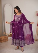 Latest Heavy Faux Georgette Purple Gown Bottom With Dupatta For Function Wear