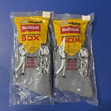 Vtg 1970s Healthknit Heavy Duty Sox Gray Socks Cotton Work Socks 6 Pair USA NOS