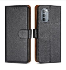Motorola Moto G51 5G Case Premium Leather Wallet Flip Cover Magnetic Stand Black