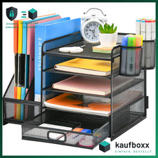 Schreibtisch Organizer mit Aktenhalter 5 Ebenen Papierablage Schwarz Bürobedarf