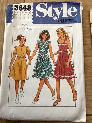 1982 ORIGINAL STIL SCHNITTMUSTER 3648 Mädchen Kleid Alter 7-12 Schnitt Kostenloser Versand