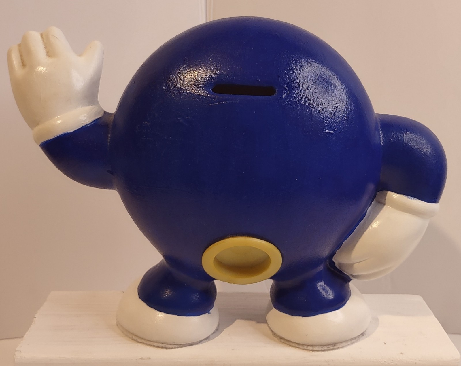 Vintage Handmade Ceramic Blue M&M's Coin Bank with Stopper 7.5 Inch Tall