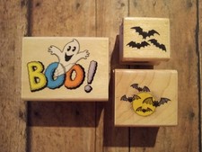 Vintage Hero Arts Halloween Rubber Stamps Boo Ghost Bats Moon Rubber Stamps