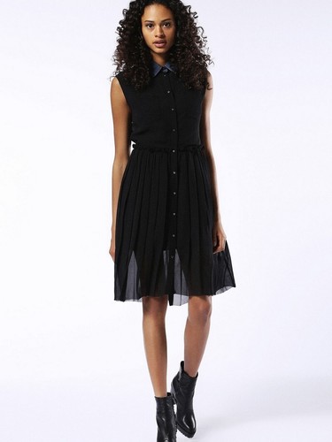 Diesel 243247 Womens Sleeveless Casual Shirt Dress Solid Black Size Large - Picture 2 of 3