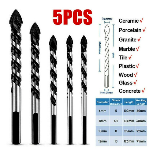 5X Tungsten Carbide Tip Tile Drill Bits 