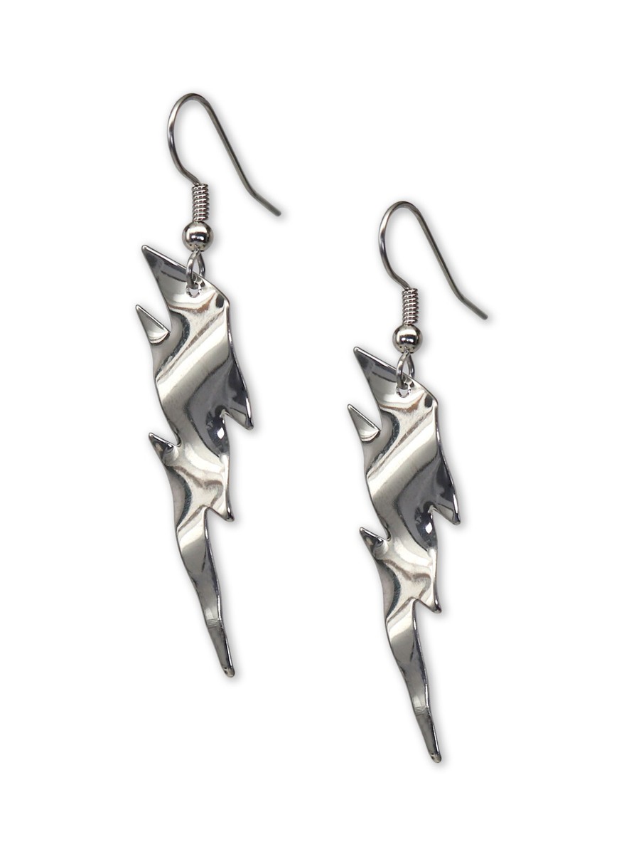Lightning Bolt Earrings Polished Silver Dangle #986