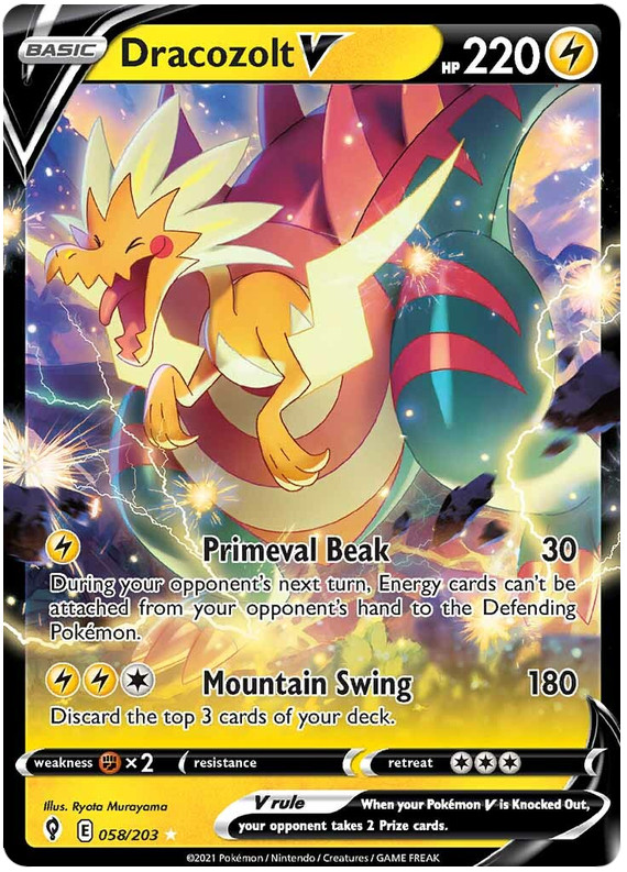 DRACOZOLT V 058/203 EVOLVING SKIES POKEMON (ULTRA RARE, NM)