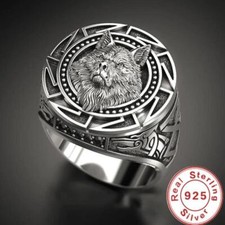 Silver Color Ring Retro Wolf Totem Thai Silver Ring Warrior Wolf Head Men's Ring