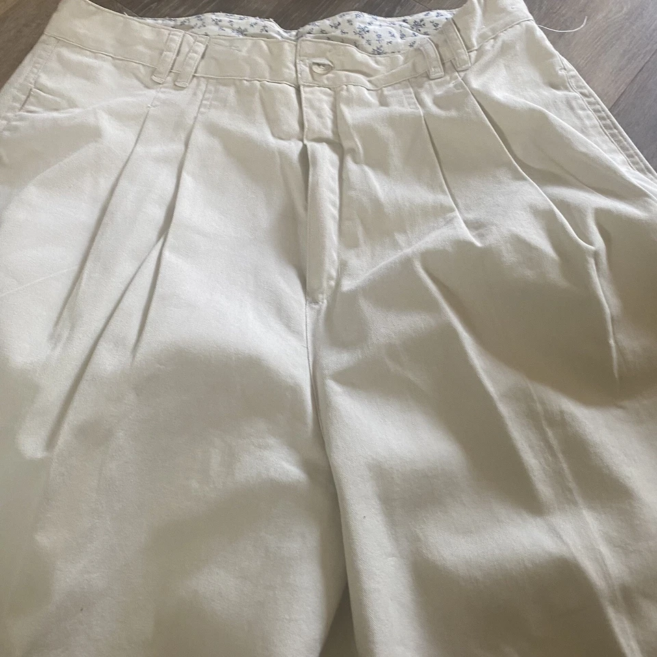 复古 Mountain Lake Mom 短裤女式 14 码卡其色高腰打褶棉 — 第 2/4 张图片