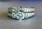 1.10 Ct Round Cut Moissanite Solitaire Engagement Ring Set 14k White Gold Plated