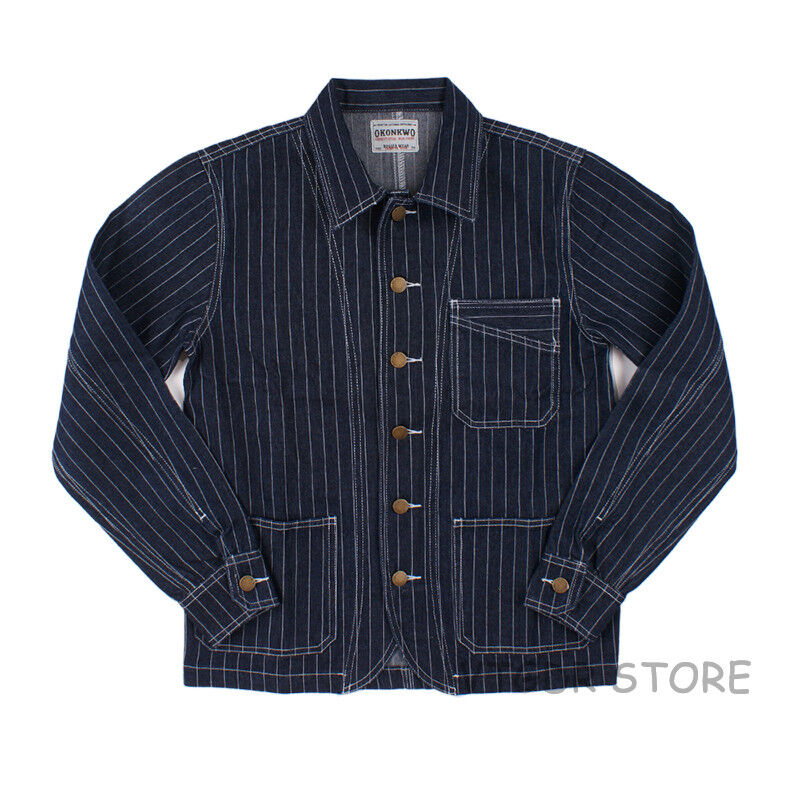 Railroad Denim Jacket Vintage Striped Men's Work Jean Chore Casual Outwear