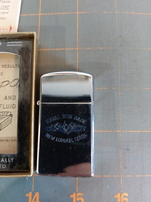 1962 Naval Sub Base New London, Conn. Slim Zippo lighter in