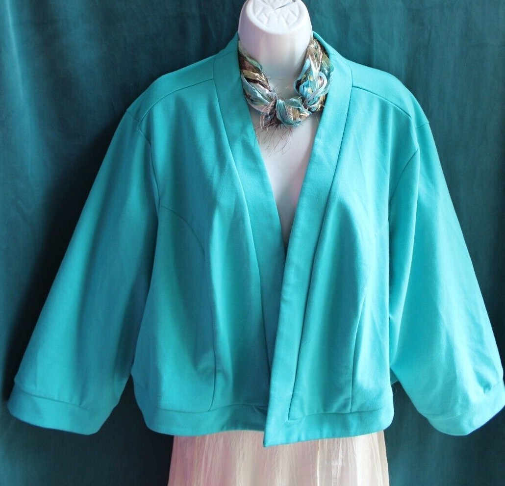 JESSICA LONDON Turquoise Jersey w/ Stretch Shrug 3/4 Wide Sleeve 26W  Sweater NEW