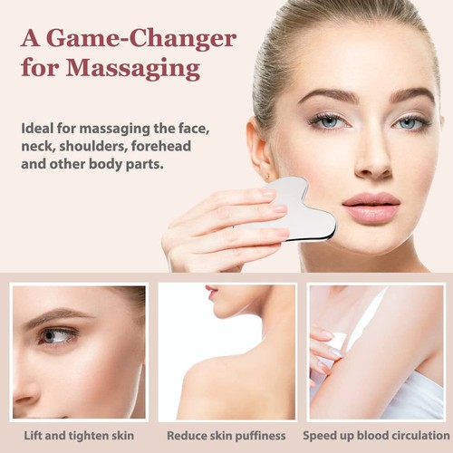 Stainless Steel Gua Sha and Face Roller Set, Facial Tool for Face Sculpting, ... - Picture 3 of 8