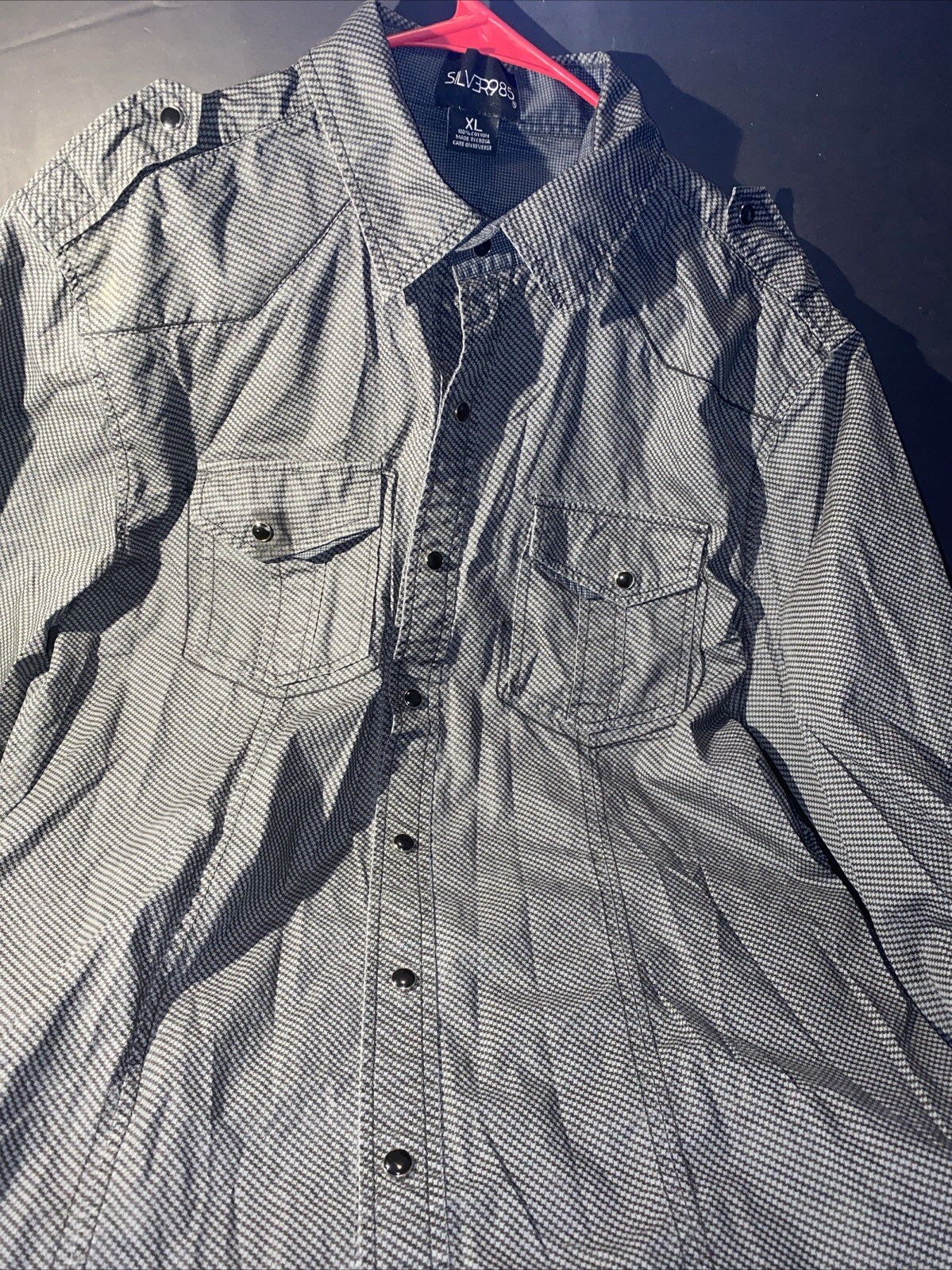 Silver985 Mens XL snap Button Down Casual Dress Shirt Long Sleeve Cotton EUC