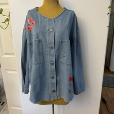 Women's Blue Denim Jacket with Floral print