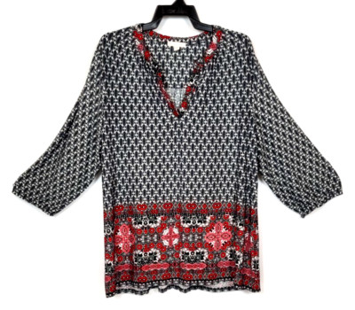 DB Established 1962 Women's 3X Multicolor 3/4 Sleeve Split Neck Stretch Knit Top