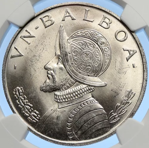 1966 PANAMA Large Silver CONQUISTADOR VINTAGE Old Silver BALBOA Coin NGC i106232