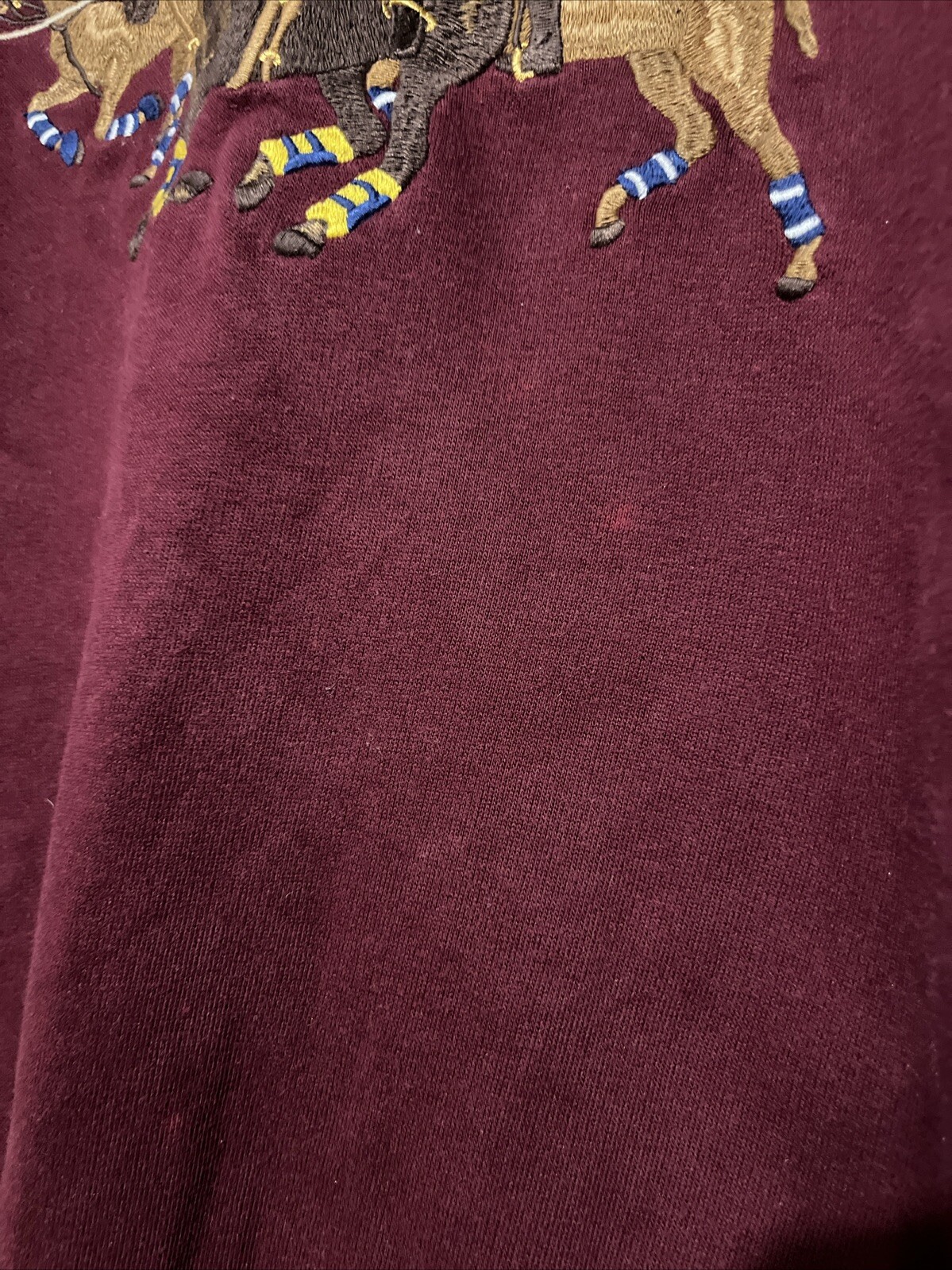 Polo Ralph Lauren Tre Cavalieri Felpa con Cappuccio Gioco Match Big Pony Borgogna Equitazione