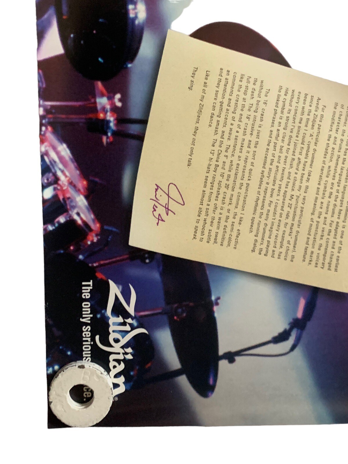 Vtg 1996 NEIL PEART ZILDJIAN Cymbal Setup Poster Original Dealer 27x18