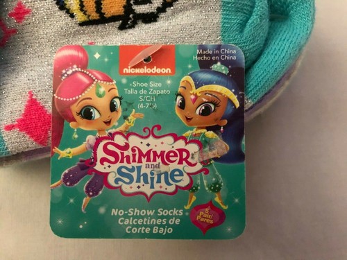 Girls Socks 5 Pair Shimmer and Shine Kids Size Small Pack No Show Glitter NEW - Picture 4 of 6
