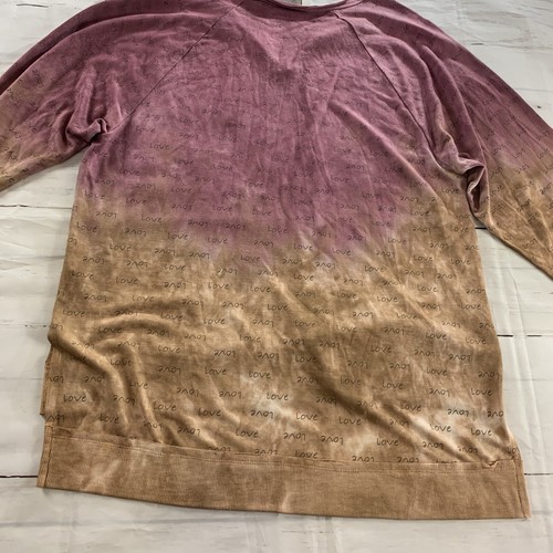 Dantelle Side slit Hi Low sweatshirt Large sporty Tie Dye Love Brown D190665 New - Picture 10 of 12