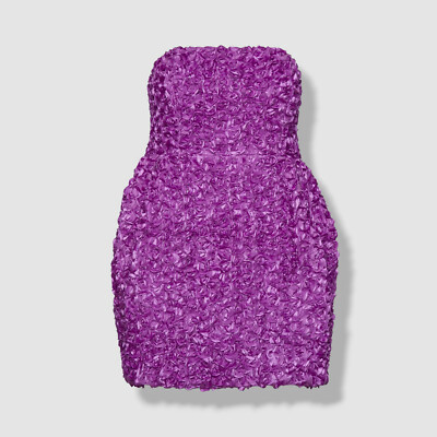 Rotate Women's Purple 3D Cactus Flower Strapless Mini Dress Size 12