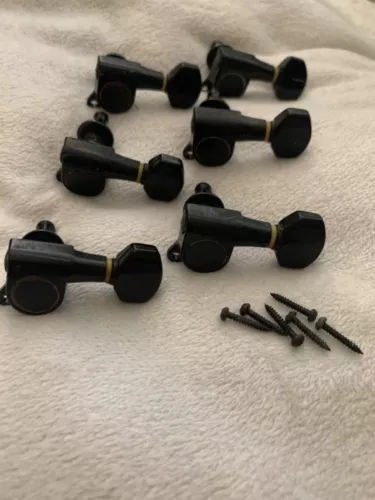 Set of Black Gotoh, Schaller-style 6-in-a-line tuning peg/machine heads w/screws
