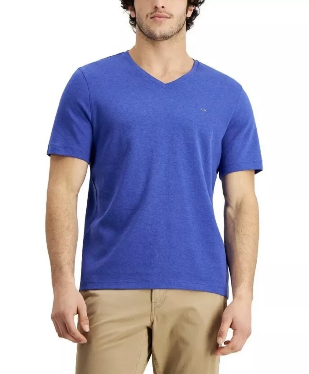 Michael Kors Men s Solid V Neck Tide Blue Men s Tee Shirt eBay
