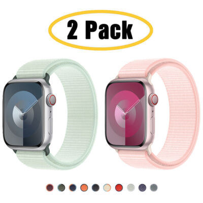 2 PACK Nylon Sport Loop Band Strap for Apple Watch 9 8 7 6 5 4 SE 40/44/41/45mm