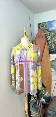 ETRO,Italy,Key-Hole Blouse,Stunning Colors, paired W/VTG Ann Klein Necklace,Sz 8