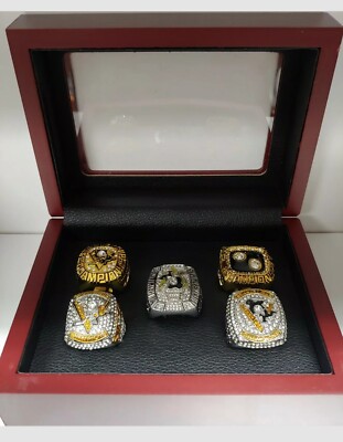 Pittsburgh Penguins - Stanley Cup 5 Ring Set W Wood Box. Lemieux Crosby Trottier
