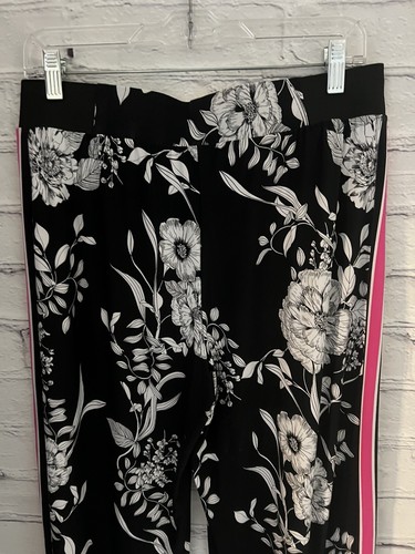 INC Black/White/Pink Elastic Waist Poly/Spandex Pants Straight Wide Leg EUC M - Picture 5 of 6