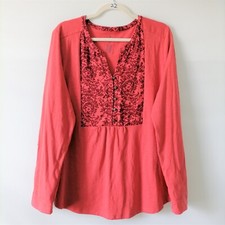 NWT St. Johns Bay Womens Red Roll Tab Sleeve Paisley Print Blouse Top Size XL