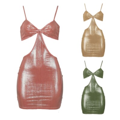 Womens Spaghetti Strap Backless Dress Sleeveless Bodycon Mini Short Dress