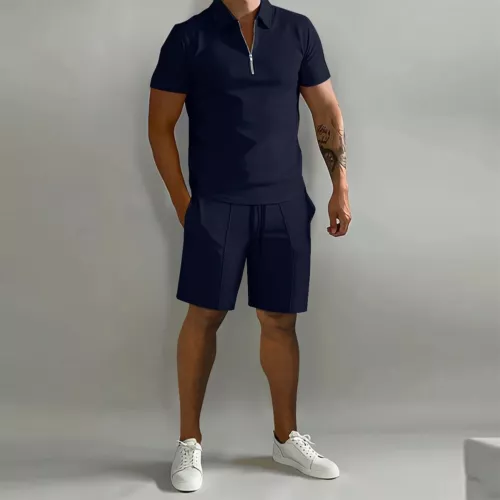 Conjunto de 2 piezas de conjunto de verano para hombre manga corta camisetas pantalones cortos conjunto informal suéter - Imagen 3 de 36