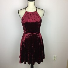Lulus Fit & Flare Mini Dress Sz S Womans Burgundy Velvet Halter Neck Open Black