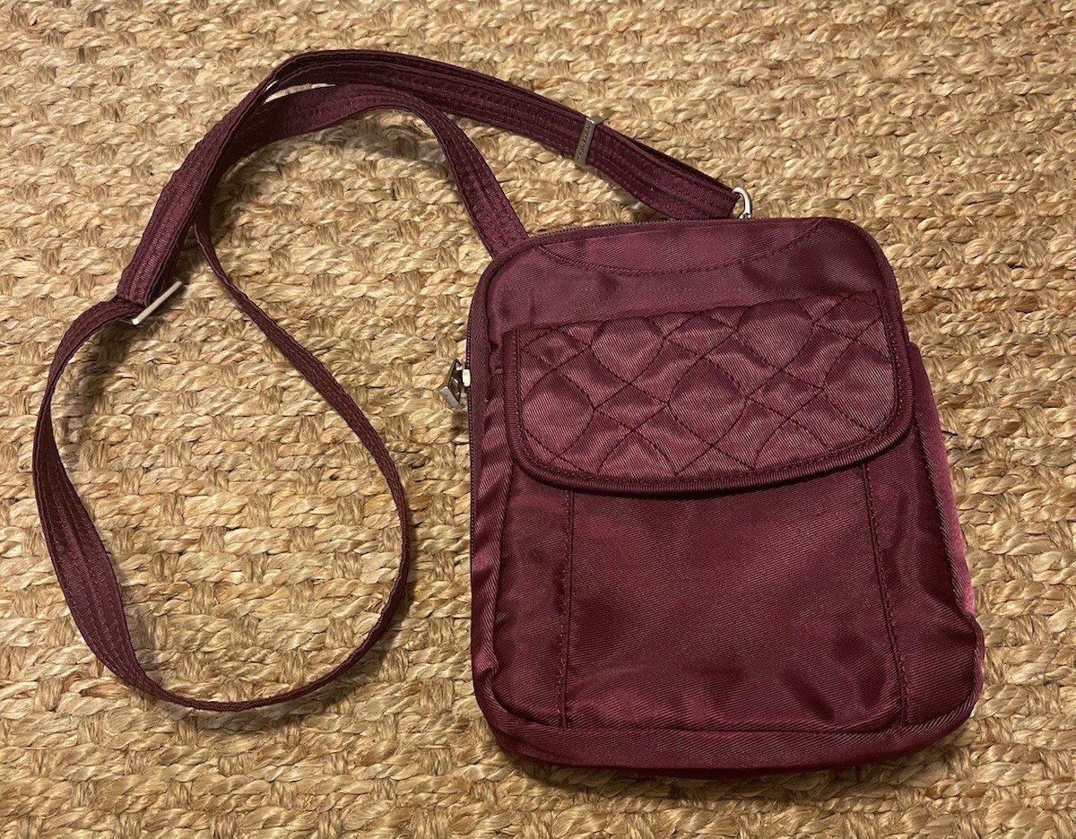 Travelon Anti-Theft Slim Quilted Crossbody Bag in Purple for Secure Travel